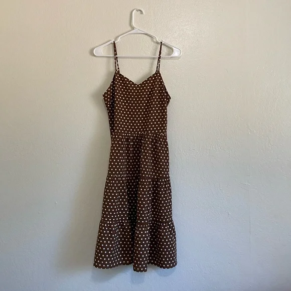 brown midi polka dot dress Girl In Mind Drew Puff Sleeve Brown Dot Midi Dress – Love My Apparel